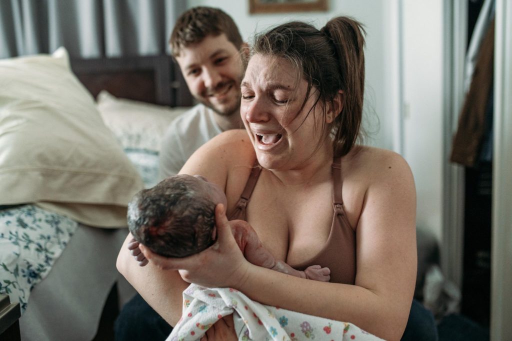 tears of joy.  after delivery the mom was transferred to the hospital and separated from her baby for several hours.