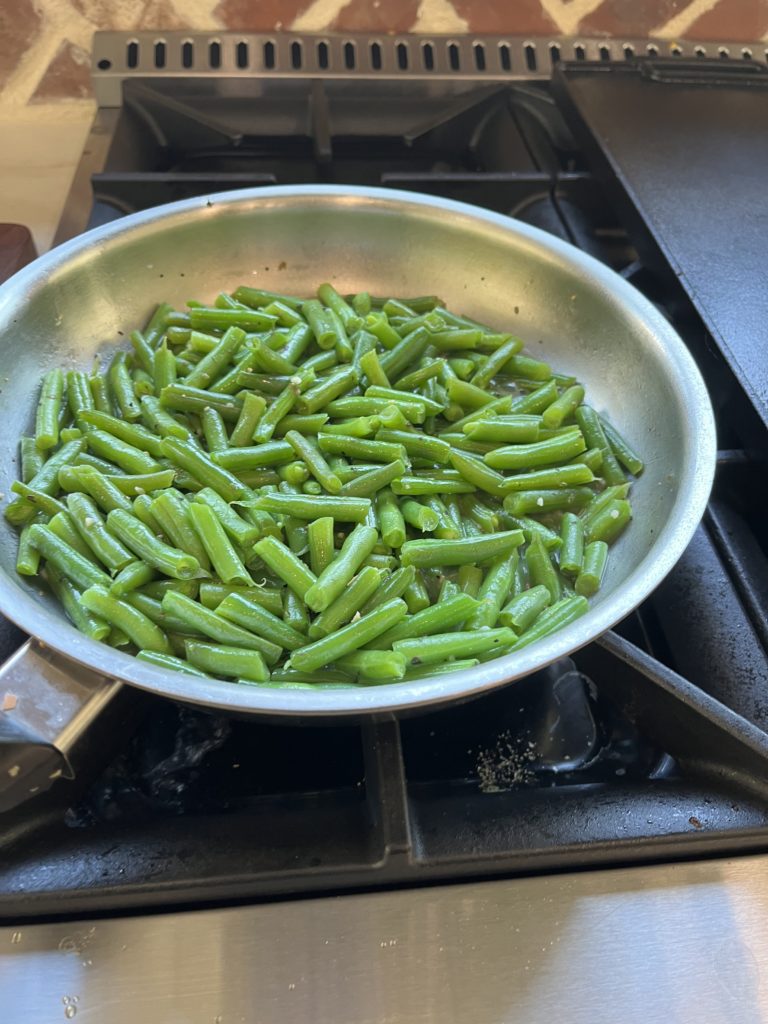 a side dish for a postpartum meal. fresh green beans are a great cooked vegetable to bring a new family