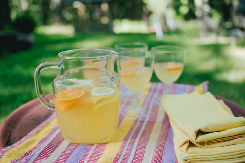 sipping lemonade outside