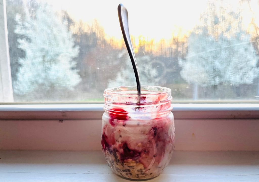 one jar of overnight oatmeal ready to go